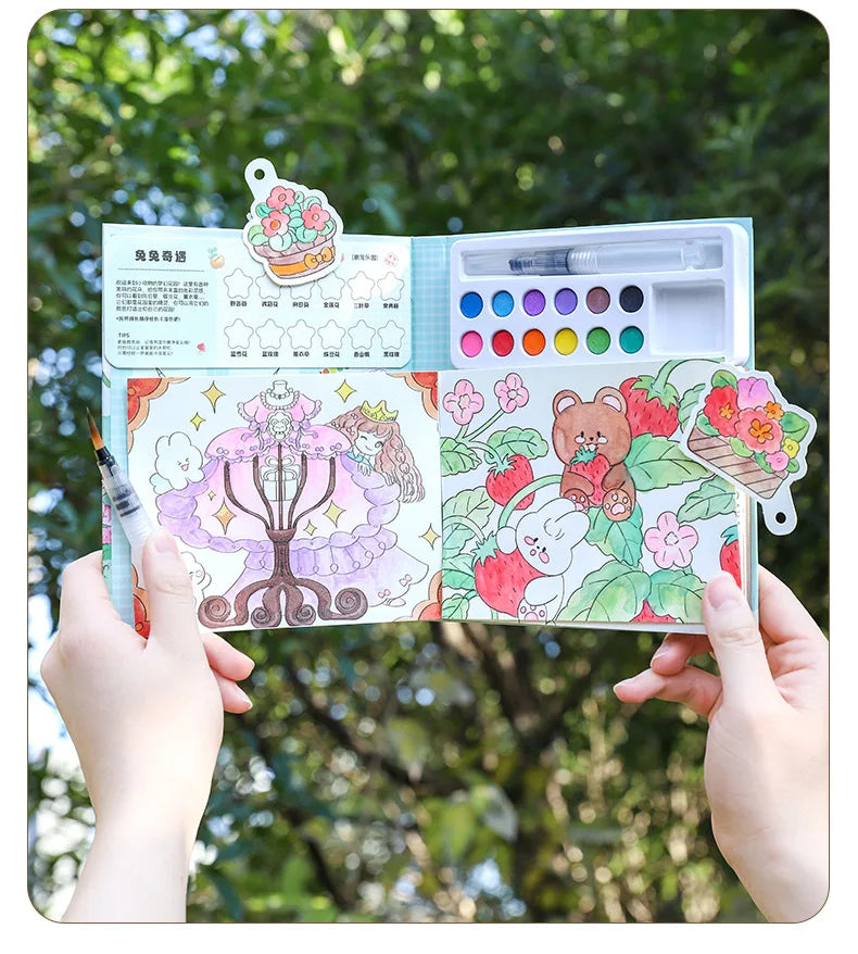 Coloring Books with Solid Pigment  Drawing Pad Art Painting Notebook for Creative Activity Sketch Coloring Painting Book