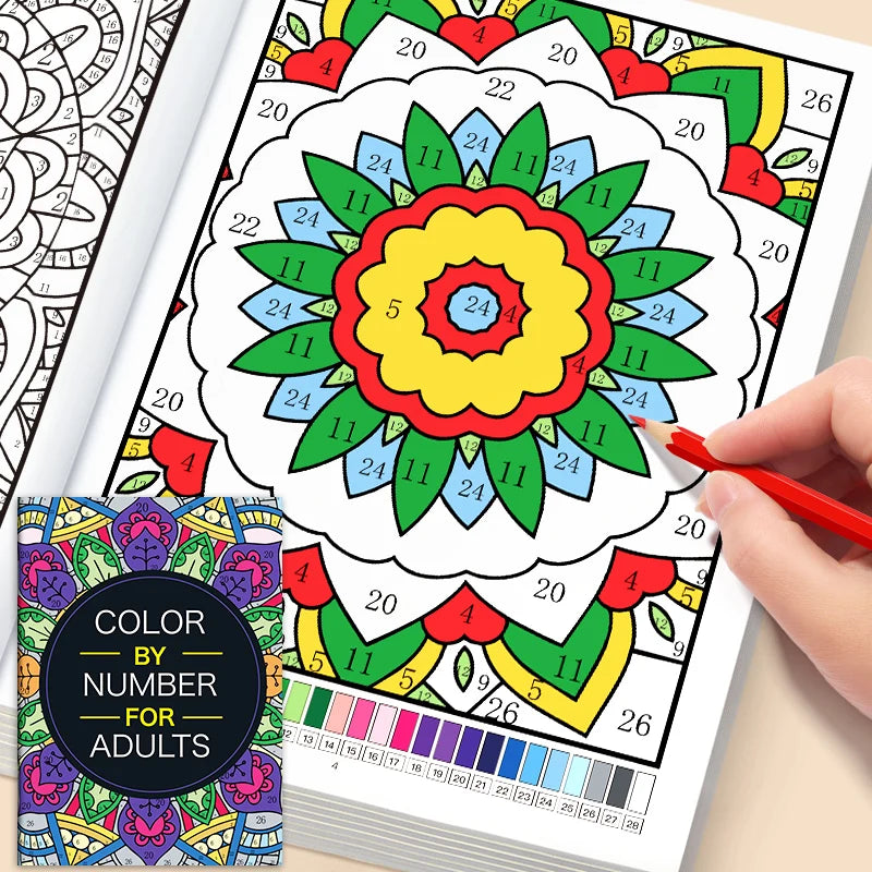 Adult Coloring Books Feature Unique and Beautiful Patterns That Can Be Colored by Numbers. It Includes Relaxing Designs Such as Mandala Patterns, Animals, Flowers, and Birds, Printed on Thick, High-Quality Pages. This Book Is