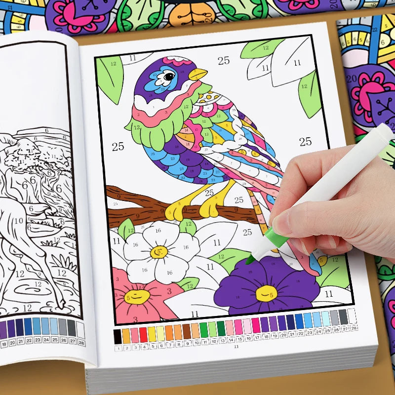 Adult Coloring Books Feature Unique and Beautiful Patterns That Can Be Colored by Numbers. It Includes Relaxing Designs Such as Mandala Patterns, Animals, Flowers, and Birds, Printed on Thick, High-Quality Pages. This Book Is
