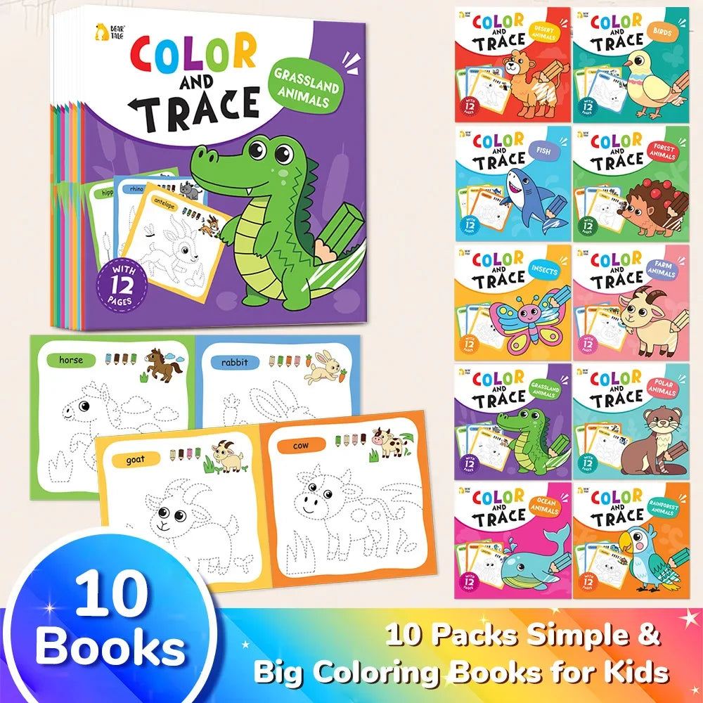 Children's Coloring Book for 3-6 Years Old, Suitable for Boys/girls in Early Childhood Education Coloring Book (set of 10 Books)
